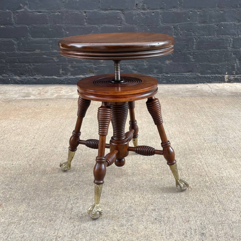 Antique Victorian Piano Stool with Claw Feet, c.1940's  Vintage Supply
