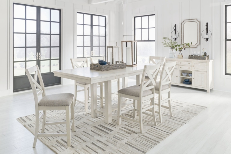 Antique White 8-Piece Counter Height Dining Set with Extension Leaf