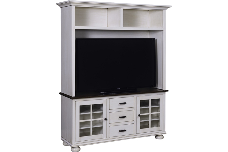 Antique White and Dark Brown Two-Tone TV Hutch Mullion Glass