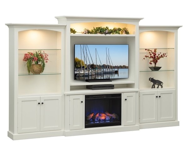 Antique White Entertainment Center Electric Fireplace Arched Alcoves