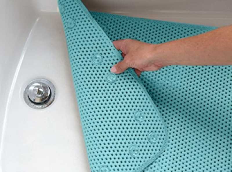 Aqua Blue Bath Mat, Soft Foam-Like Perforated Texture