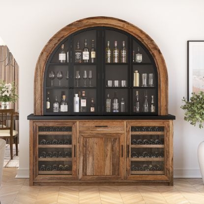 Arched Liquor Cabinet with Two-Tone Finish & Glass Doors