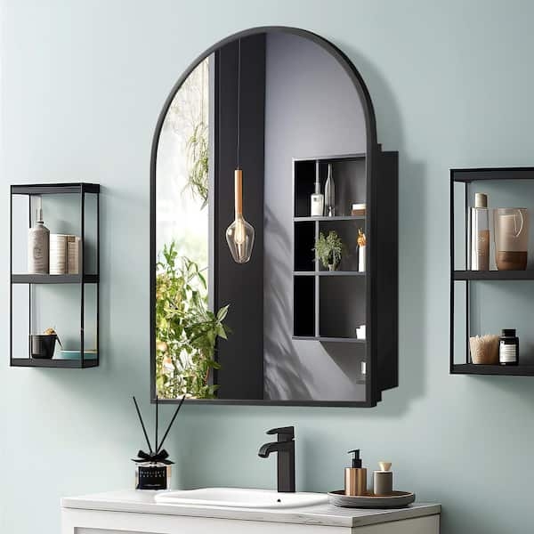 Arched Medicine Cabinet Surface Mount Industrial Style Shelving
