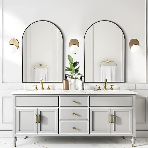 Arched Vanity Mirror Set of 2 in Matte Black for Modern Double Sinks