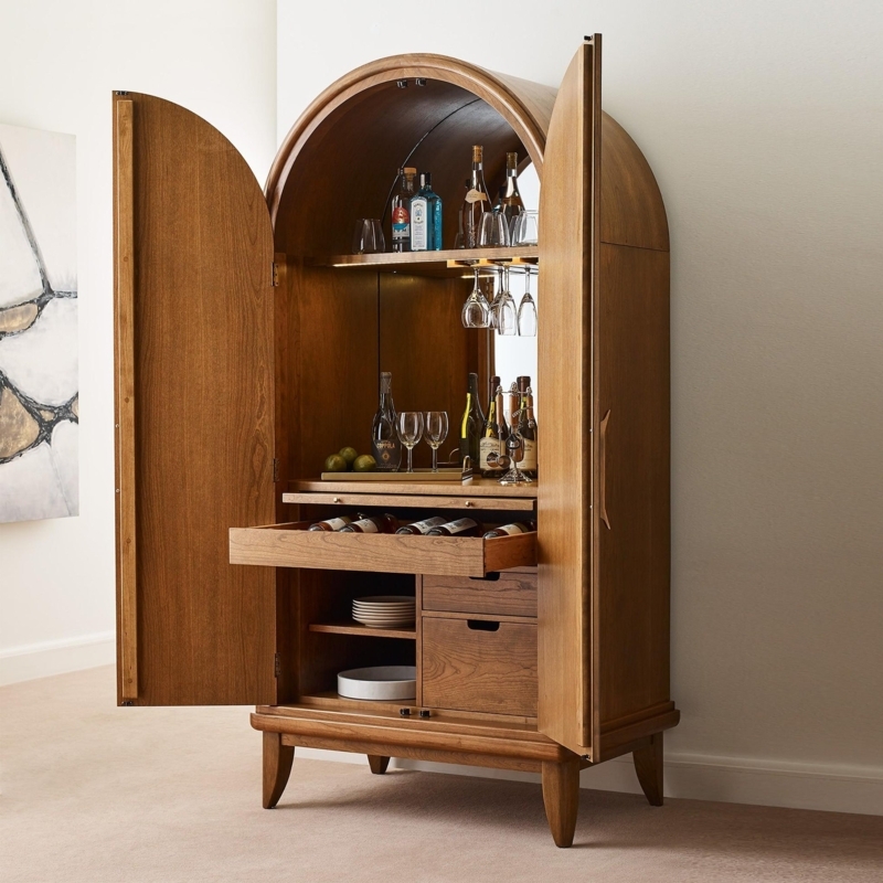 Arched Wood Bar Cabinet with Pull-Out Wine Drawer