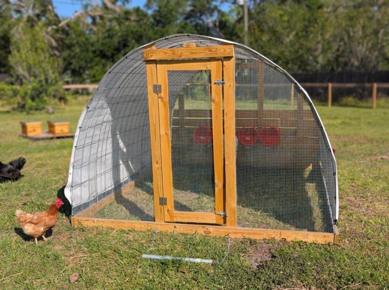 Arched Wood Frame Chicken Tractor with Tow Handle