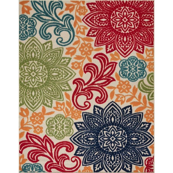 Area Rug Bohemian Mandala Scrollwork Accents Flatweave