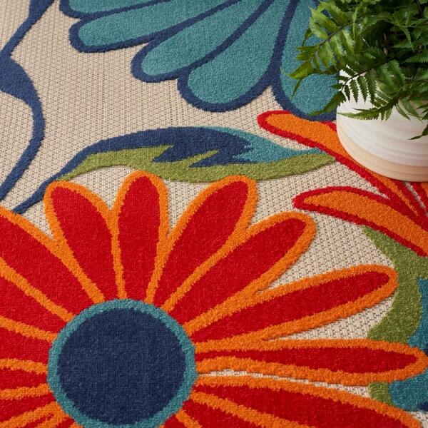 Area Rug Raised Loop Pile Large Scale Botanical Tropical