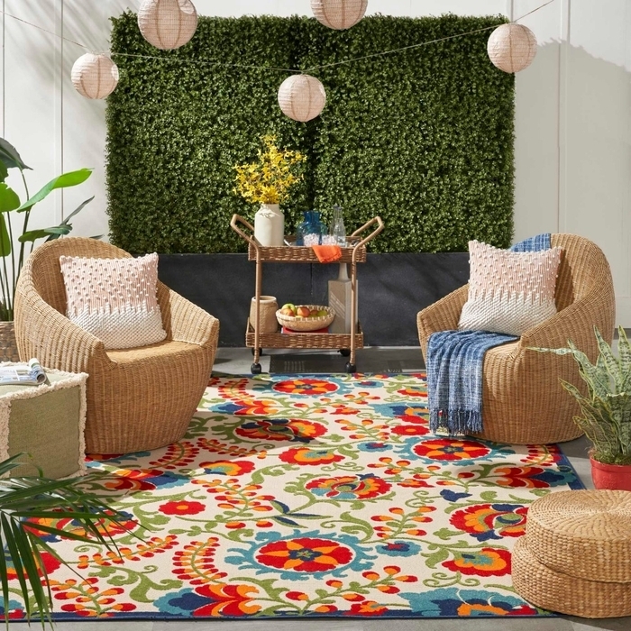 Area Rug Tropical Aesthetic High-Low Pile Floral Fringe