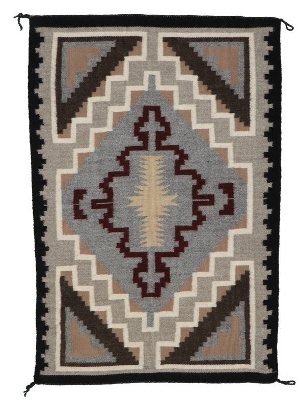 Area Rug Two Grey Hills Style with Neutral Palette and Stepped Borders