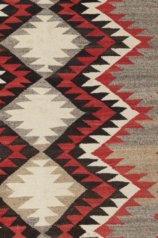 Area Rug with Rusty Red Serrated Diamonds and Organic Striations