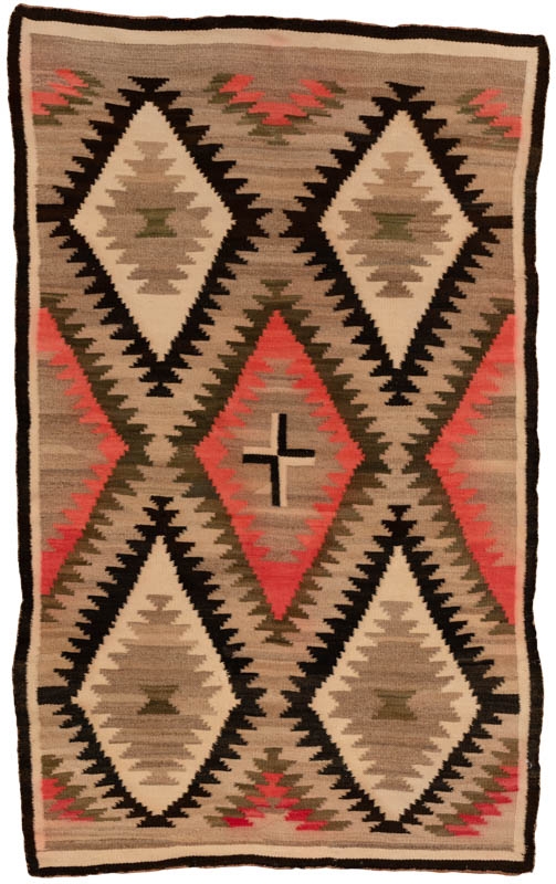 Area Rug with Serrated Diamonds and Coral Pink Geometric Accents