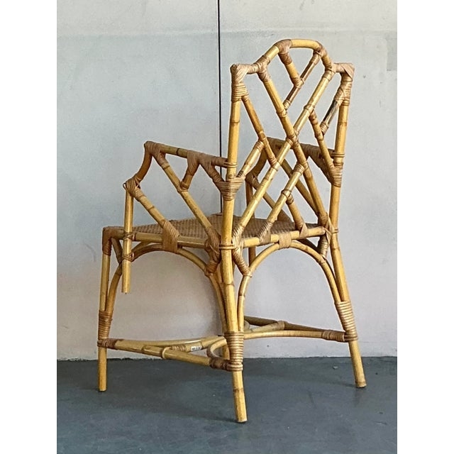 Arm Chair Chinese Chippendale Fretwork Bound Joints Honey Blonde Coastal