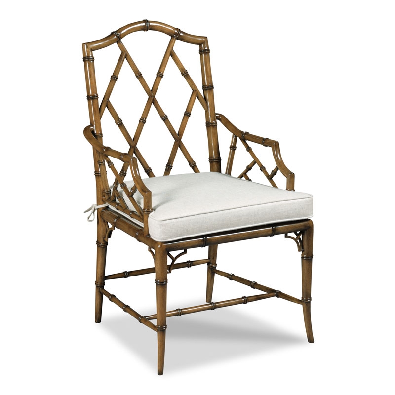 Arm Chair Trellis Back Faux Bamboo Detailing Tie On Cushion Chinoiserie