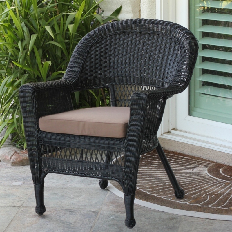 Armchair Black Resin Wicker Taupe Cushion Ball Feet Lattice Apron