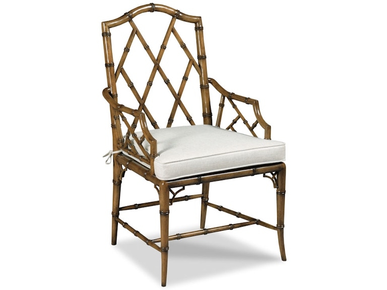 Armchair Faux Bamboo with Diamond Lattice Fretwork and Tied Cushion