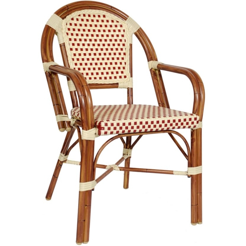 Armchair French Bistro Style with Maroon Checkerboard Weave Seat