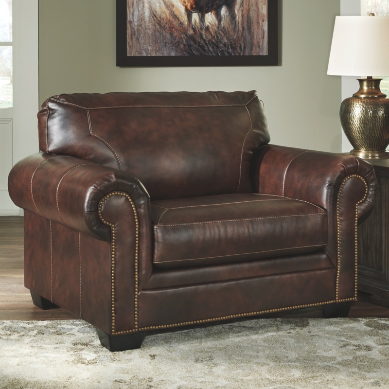 Armchair Nailhead Trim Leather-Like Brown; Rustic Industrial Style