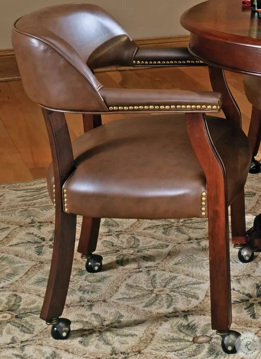 Armchair Rolling Captains Chair with Ball Casters and Brown Vinyl