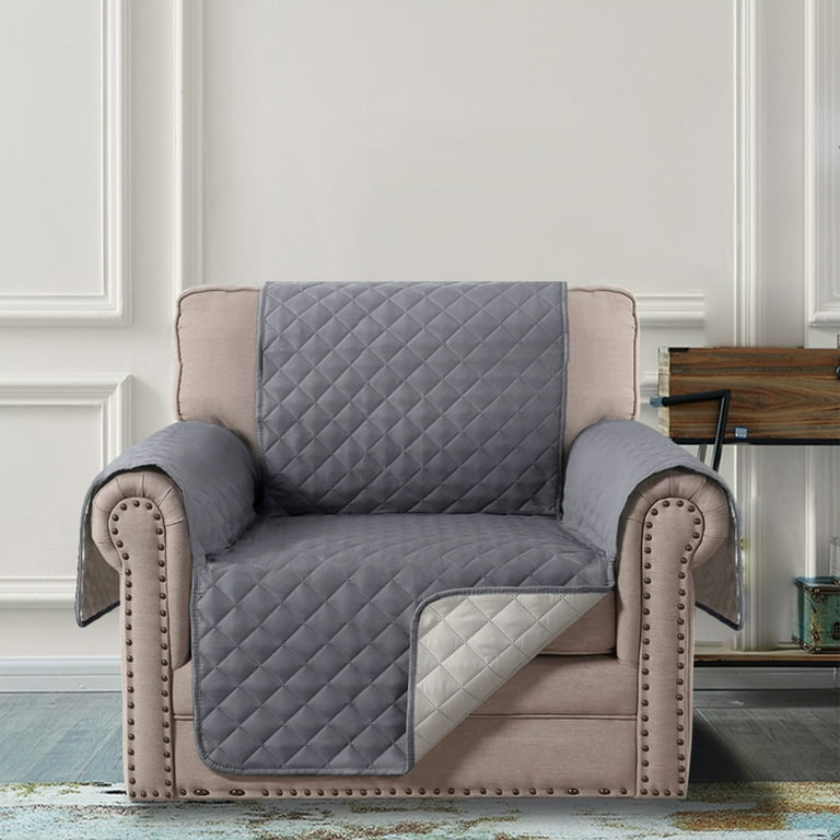 Armchair Slipcover Diamond Quilting Reversible Waterproof Charcoal Gray