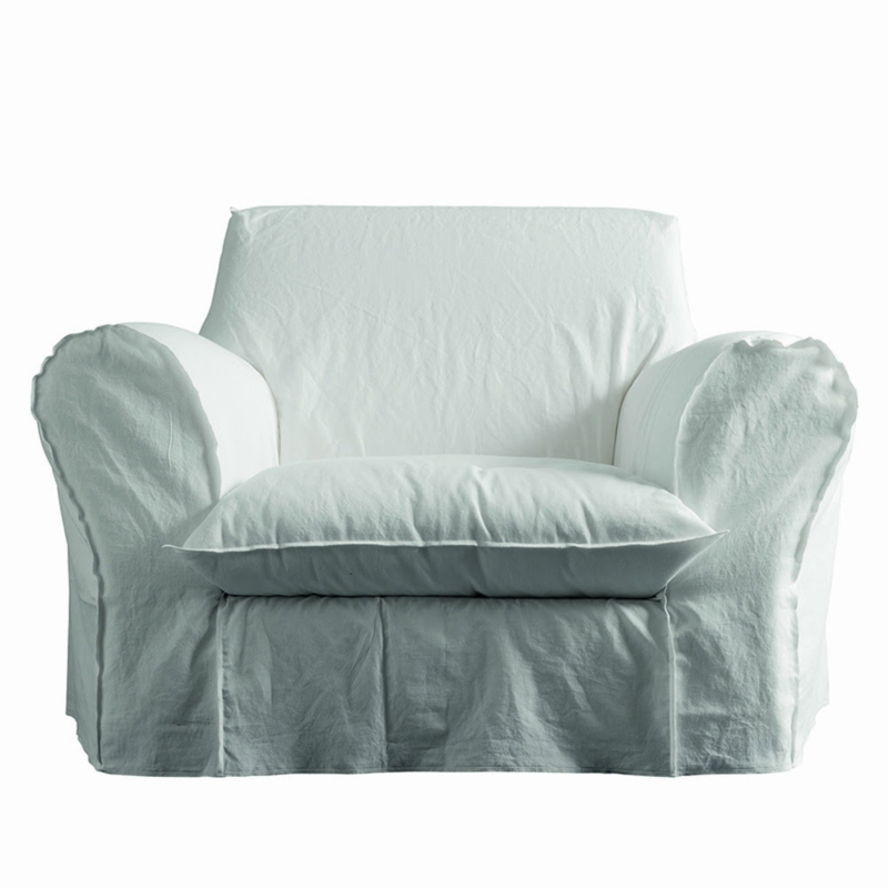 Armchair Slipcovered Design Skirted Base Off White Coastal Modern Style