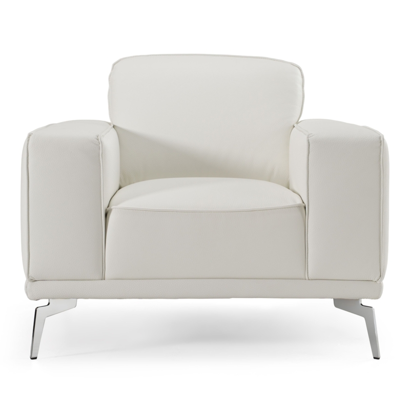 Armchair with Wide Square Arms and Angled Polished Chrome Metal Legs
