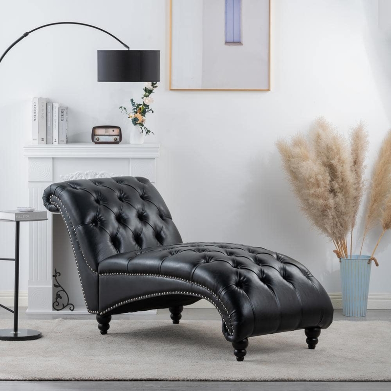 Armless Button Tufted S-Curve Chaise Lounge with Bun Feet
