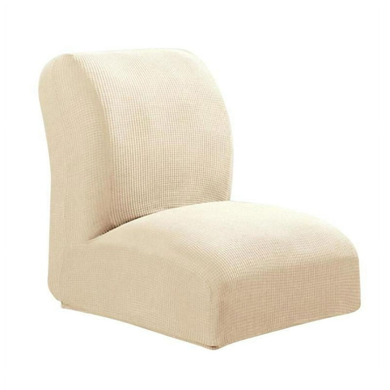 Armless Chair Slipcover Waffle Texture Warm Beige Stretch Knit Curved Back