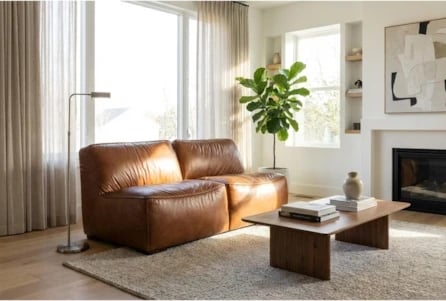 Armless Loveseat, Cognac Leather, Natural Grain Finish