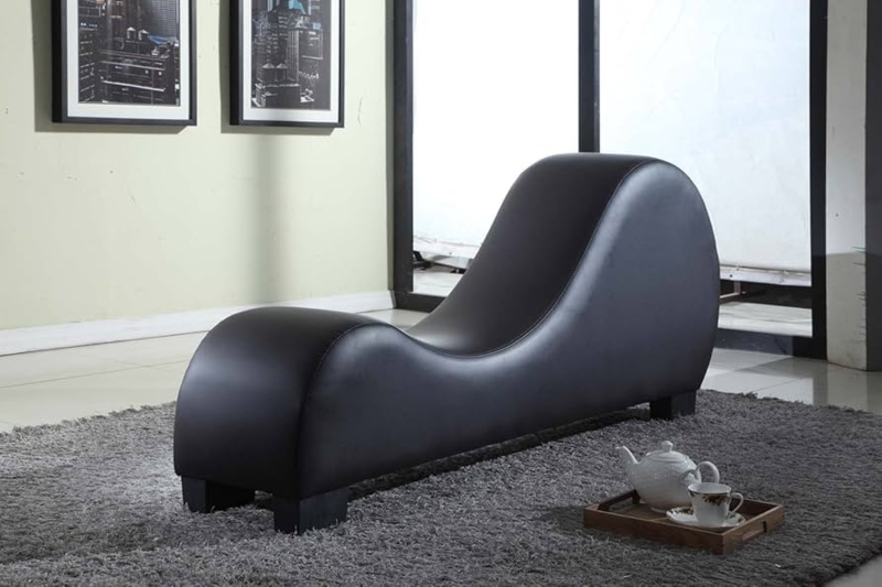 Armless Matte Black Faux Leather Yoga Chaise Lounge for Stretching