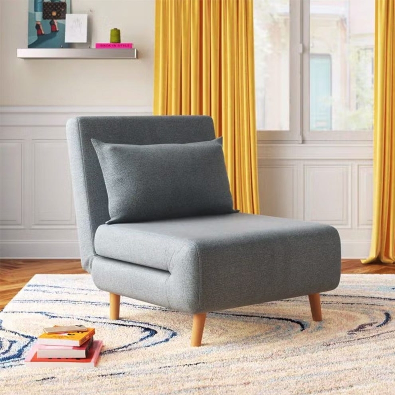 Armless Sleeper Chair Slate Gray Tapered Wood Legs Folding