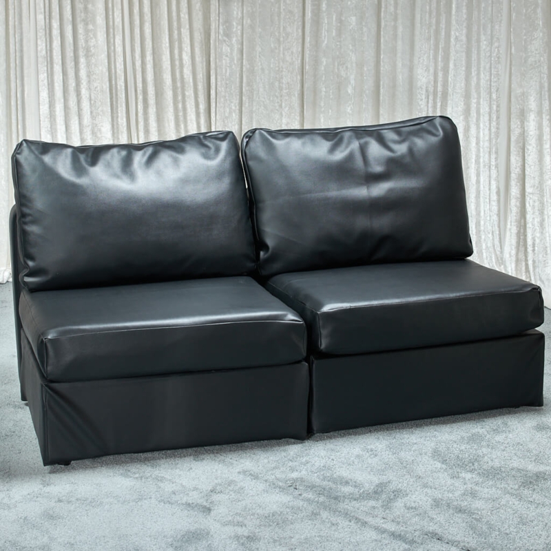 Armless Sofa, Black Leather Modular Sofa, Skirted Base