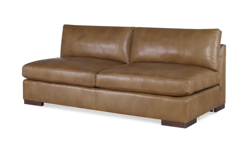 Armless Sofa, Camel Brown Armless Sofa, Block Wood Base