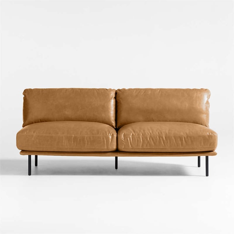 Armless Sofa, Camel Leather Sofa, Six Leg Support Base