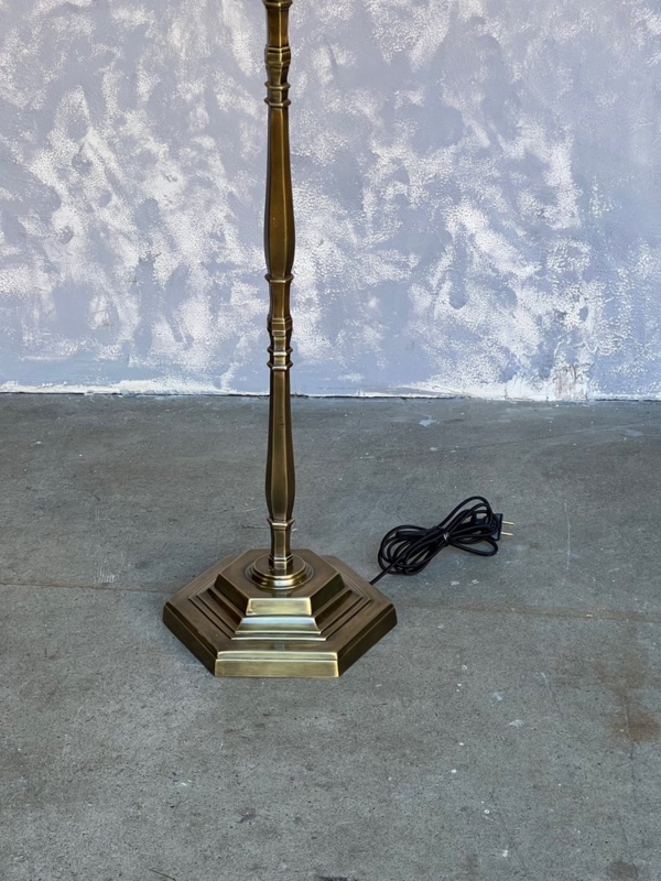 Art Deco Floor Lamp: Faceted Metal Stem & Hexagonal Stepped Base