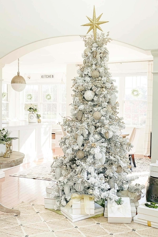 Artificial Christmas Tree: Flocked Pencil Profile, Neutral Holiday Decor