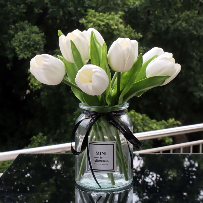 Artificial Floral Arrangement, Labeled Apothecary Vase, Black Bow Tie