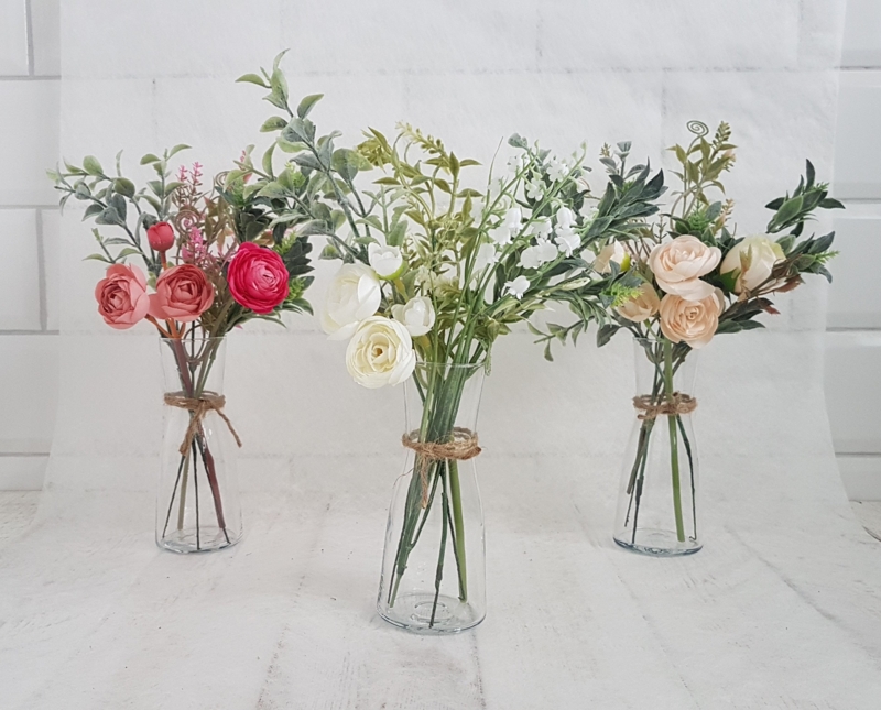 Artificial Flower Vases Set of Three Mini Jute Wrapped Bottles Cottagecore Decor