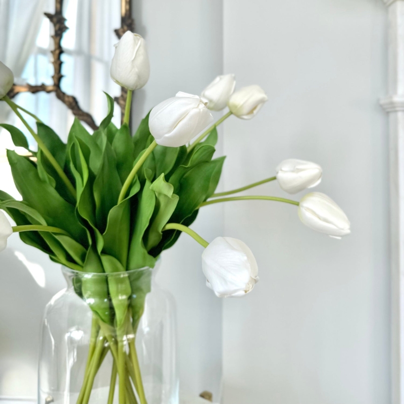 Artificial Flowers, Funnel Neck Vase, Arching Stems, White Tulips