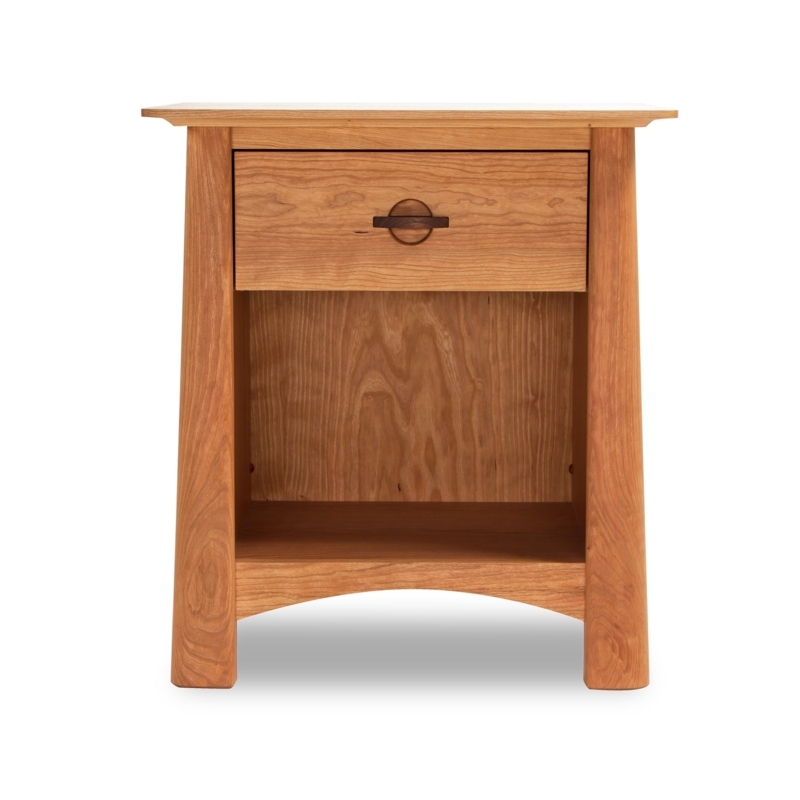 Artisanal Nightstand Circular Drawer Pull Arched Apron Tapered Legs