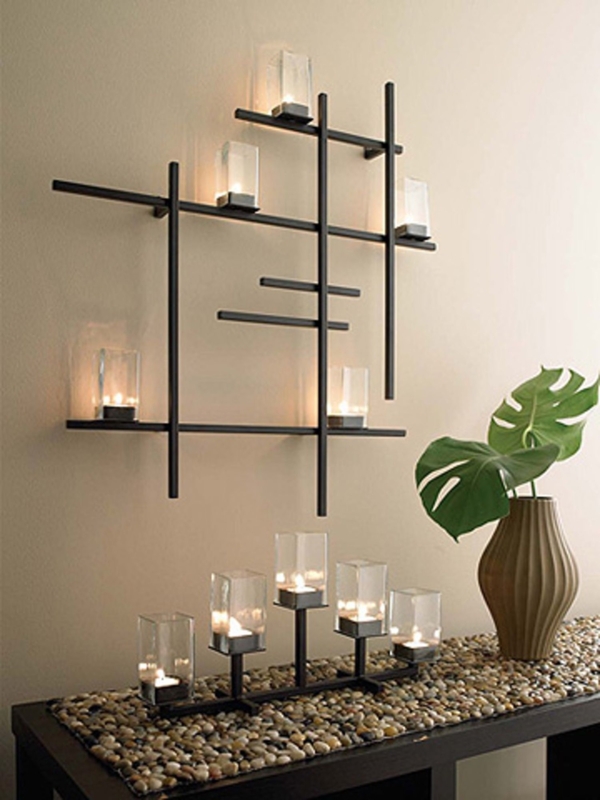 Asymmetric Black Wall Sconce Matte Metal Grid Tea Light Holder