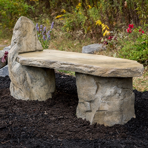 Asymmetrical Garden Bench with Rustic Boulder Base Design
