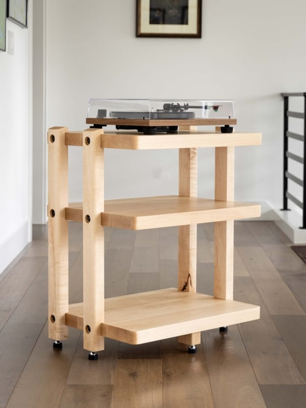 Audio Rack Curly Maple Grain Rounded Corners Maple 3-Tier Hi-Fi Stand