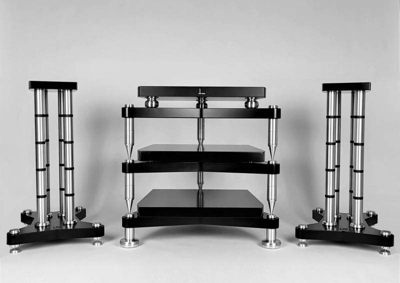 Audio Rack Modular Design Spiked Feet Brushed Silver Hifi Shelving