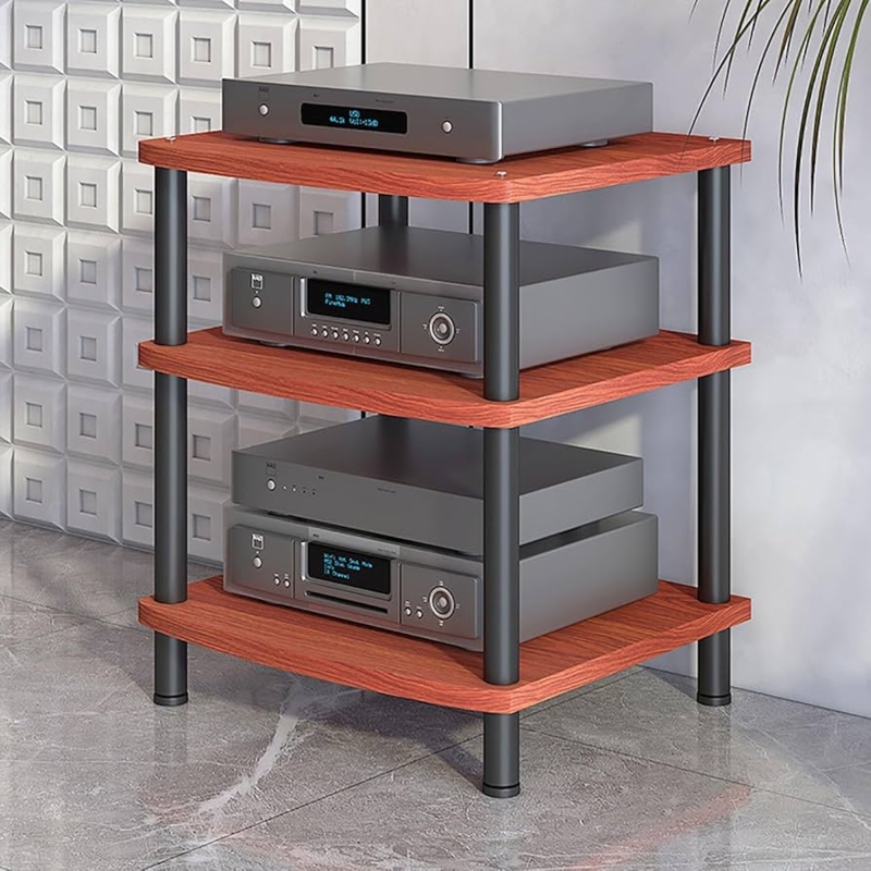 Audio Rack Rounded Corners Wood and Metal 3-Tier Hifi Stereo Shelf