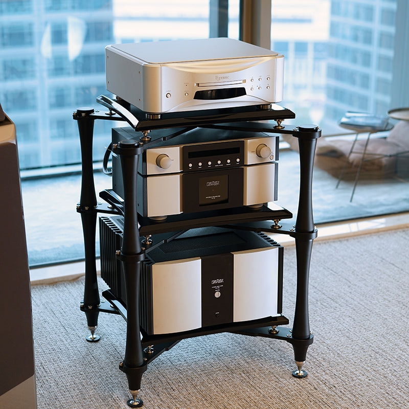 Audio Rack Sculptural Legs Tripod Base Matte Black High-End Audio Stand