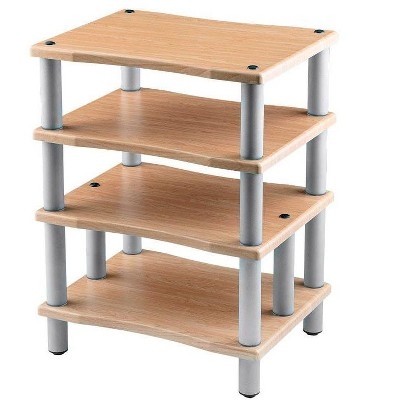 Audio Stand Chamfered Corners Satin Silver Legs Maple 4-Tier Audio Rack