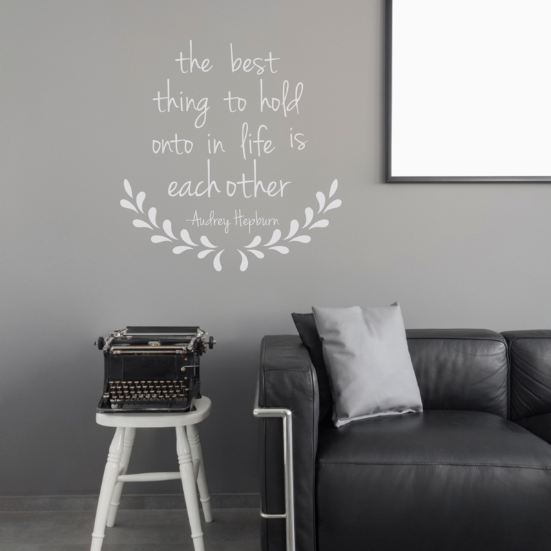 Audrey Hepburn White Script Wall Decal with Laurel Wreath