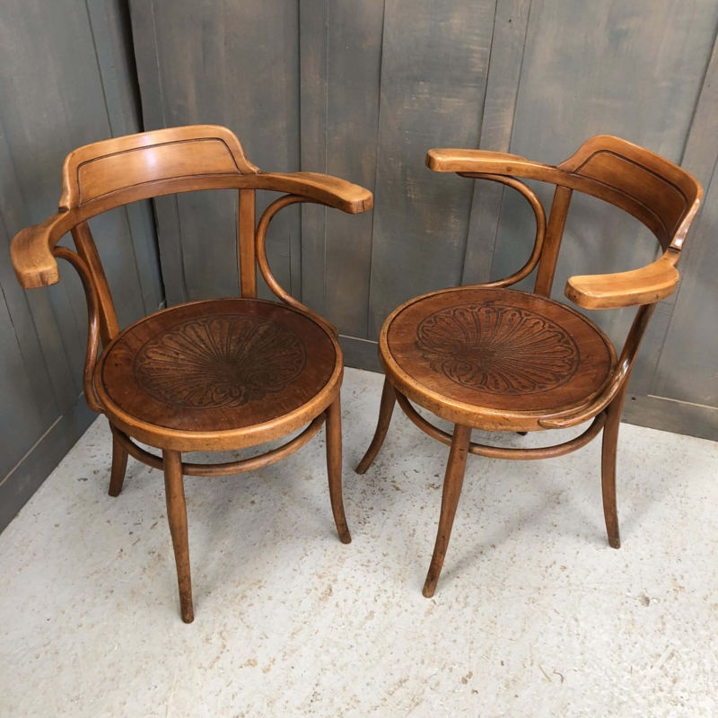 Austrian Bentwood Armchair: Embossed Shell Seat, Continuous Armrest