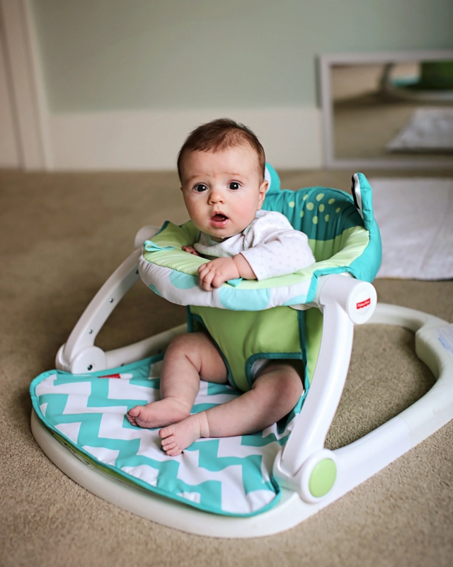 Baby Floor Seat: Teal Chevron Mat, Folding Mechanism, Portable Support.